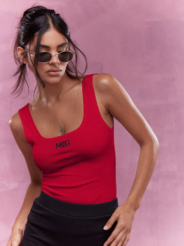 MISSGUIDED Embroidered Logo Ribbed Square Neck Tank Top