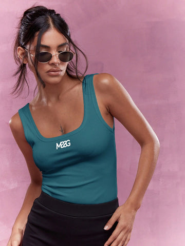 MISSGUIDED Embroidered Logo Ribbed Square Neck Tank Top