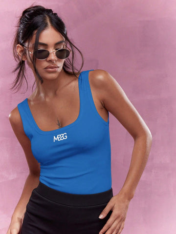 MISSGUIDED Embroidered Logo Ribbed Square Neck Tank Top