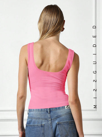 MISSGUIDED Embroidered Logo Ribbed Square Neck Tank Top