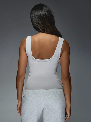MISSGUIDED Embroidered Logo Ribbed Square Neck Tank Top