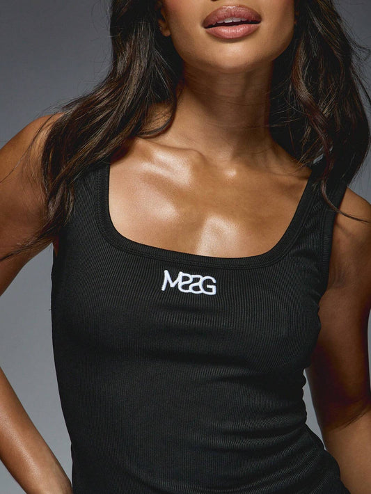 MISSGUIDED Embroidered Logo Ribbed Square Neck Tank Top