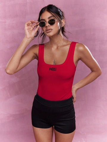 MISSGUIDED Embroidered Logo Ribbed Square Neck Tank Top