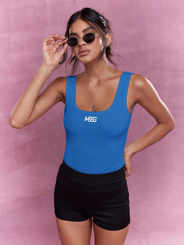 MISSGUIDED Embroidered Logo Ribbed Square Neck Tank Top