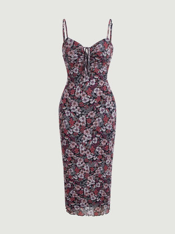 MOD Allover Floral Print Tie Front Cami Dress