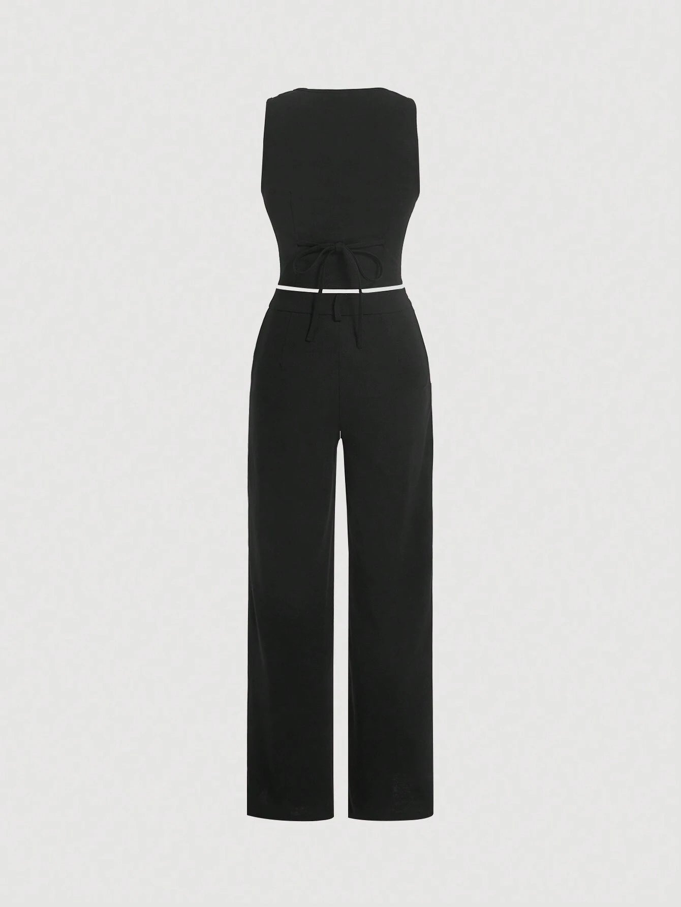 MOD Black Date Night Front Buckle V-Shaped Hem Solid Button Front Vest Jacket & Seam Front Pants