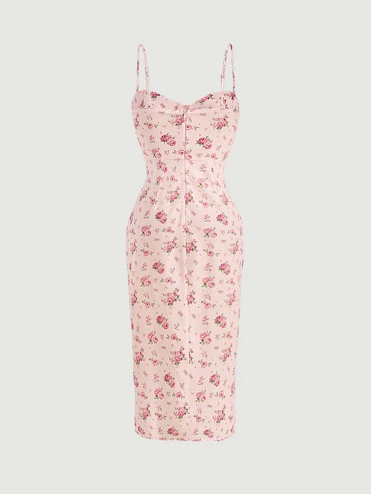 MOD Floral Print Drawstring Split Thigh Cami Dress