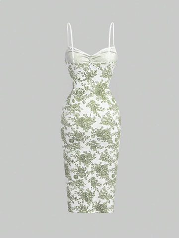 MOD Floral Print Lace Panel Split Hem Cami Dress