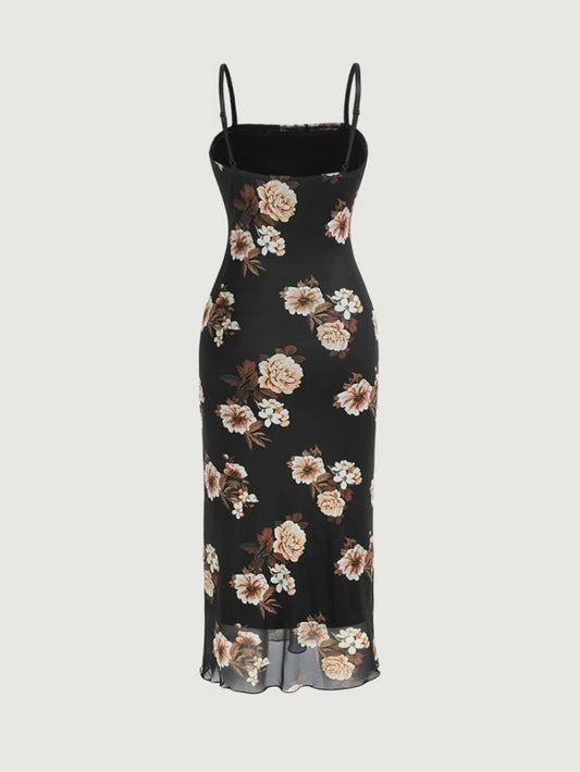 MOD Floral Print Lettuce Trim Cami Dress