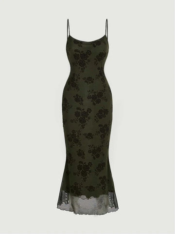 MOD Floral Print Mesh Overlay Cami Dress