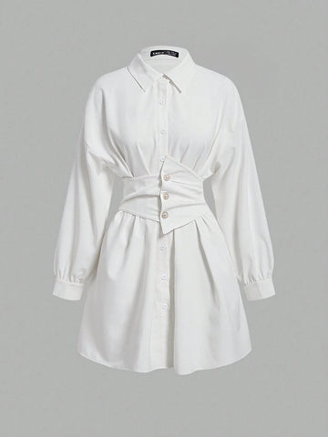 MOD Solid Button Front Shirt Dress