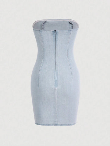 MOD Split Hem Tube Denim Dress