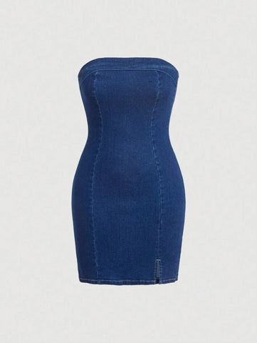 MOD Split Hem Tube Denim Dress