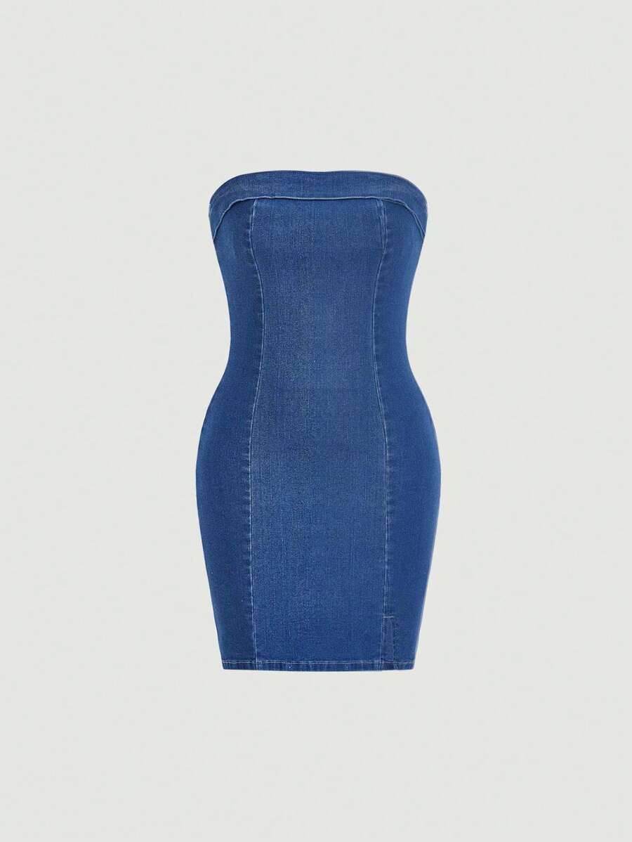 MOD Split Hem Tube Denim Dress