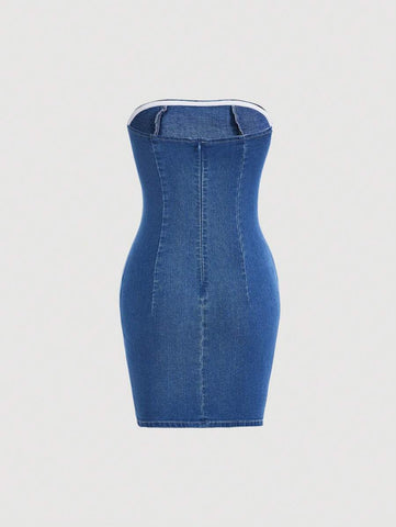 MOD Split Hem Tube Denim Dress