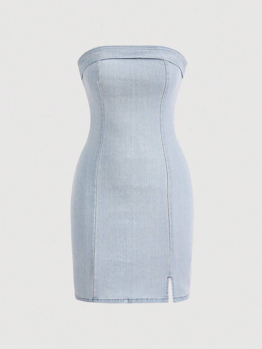 MOD Split Hem Tube Denim Dress