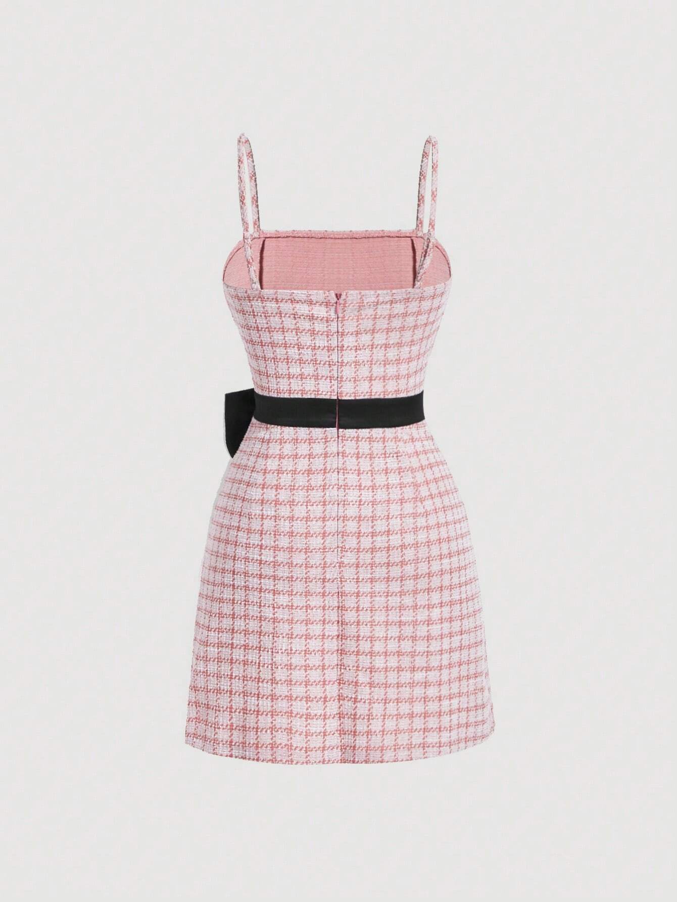 MOD Women's Gingham Print Spaghetti Strap Dress With Bow Decoration