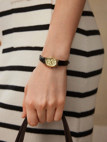 MOTF PREMIUM 1PC WOMEN'S WATCH WITH GOLDEN OVAL DIAL AND PATTERNED