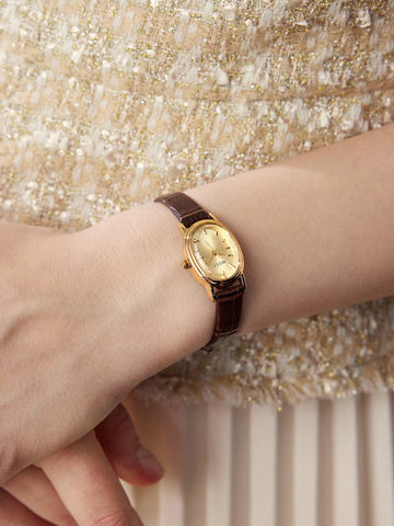 MOTF PREMIUM 1PC WOMEN'S WATCH WITH GOLDEN OVAL DIAL AND PATTERNED