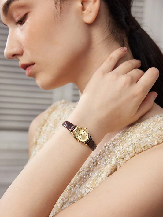 MOTF PREMIUM 1PC WOMEN'S WATCH WITH GOLDEN OVAL DIAL AND PATTERNED