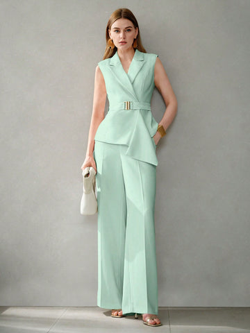 MOTF PREMIUM SOLID PEAK COLLAR BELTED WAISTCOAT