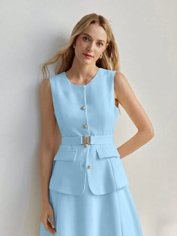 MOTF PREMIUM SOLID A LINE BELTED DRESS
