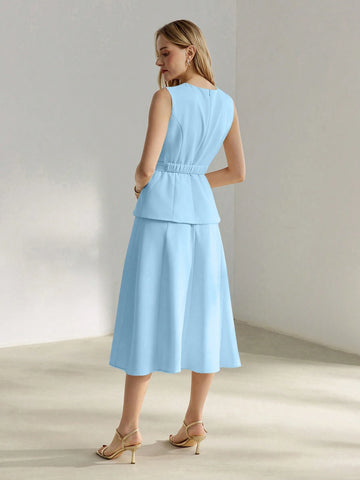 MOTF PREMIUM SOLID A LINE BELTED DRESS