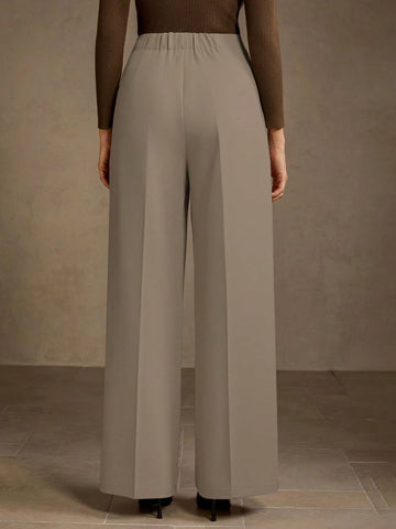 SOLID COLOR SEAM FRONT STRAIGHT LEG SUIT PANTS