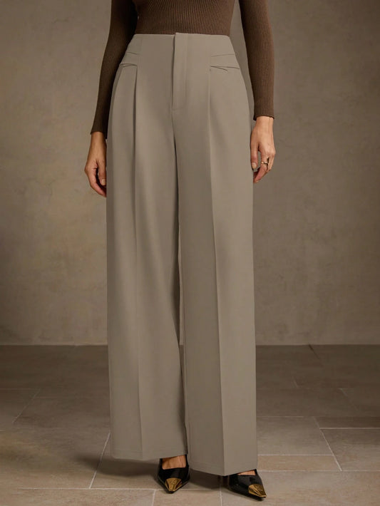 SOLID COLOR SEAM FRONT STRAIGHT LEG SUIT PANTS