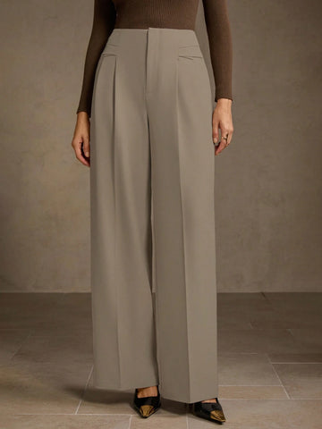 SOLID COLOR SEAM FRONT STRAIGHT LEG SUIT PANTS