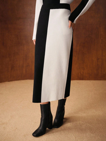MOTF PREMIUM COLORBLOCK SKINNY SWEATER SKIRT