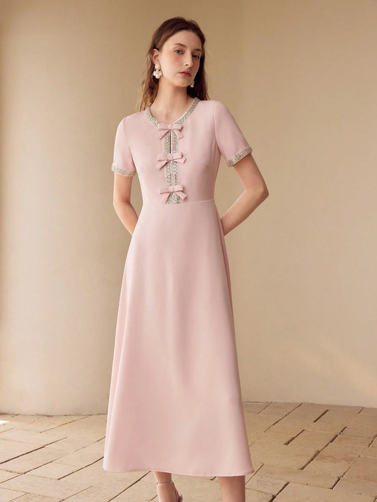 MOTF PREMIUM CONTRAST BINDING BOW DECOR DRESS