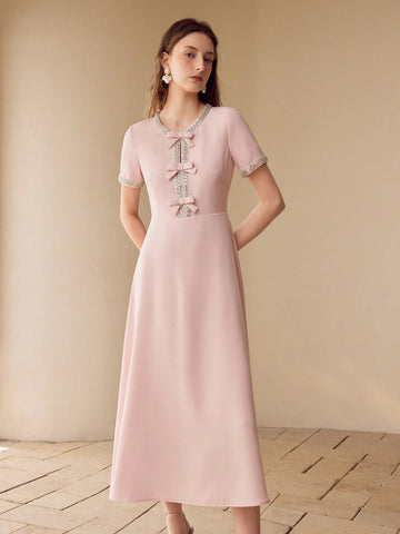 MOTF PREMIUM CONTRAST BINDING BOW DECOR DRESS