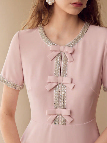 MOTF PREMIUM CONTRAST BINDING BOW DECOR DRESS