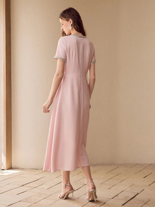 MOTF PREMIUM CONTRAST BINDING BOW DECOR DRESS