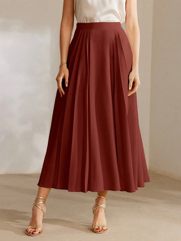 MOTF PREMIUM ELASTIC WAIST PLEATED A LINE LONG SKIRT