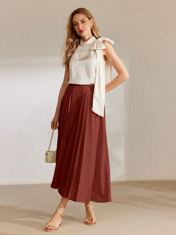 MOTF PREMIUM ELASTIC WAIST PLEATED A LINE LONG SKIRT