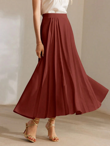 MOTF PREMIUM ELASTIC WAIST PLEATED A LINE LONG SKIRT