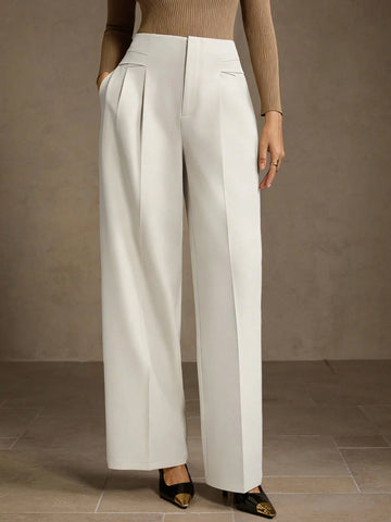 SOLID COLOR SEAM FRONT STRAIGHT LEG SUIT PANTS
