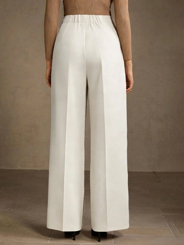 SOLID COLOR SEAM FRONT STRAIGHT LEG SUIT PANTS