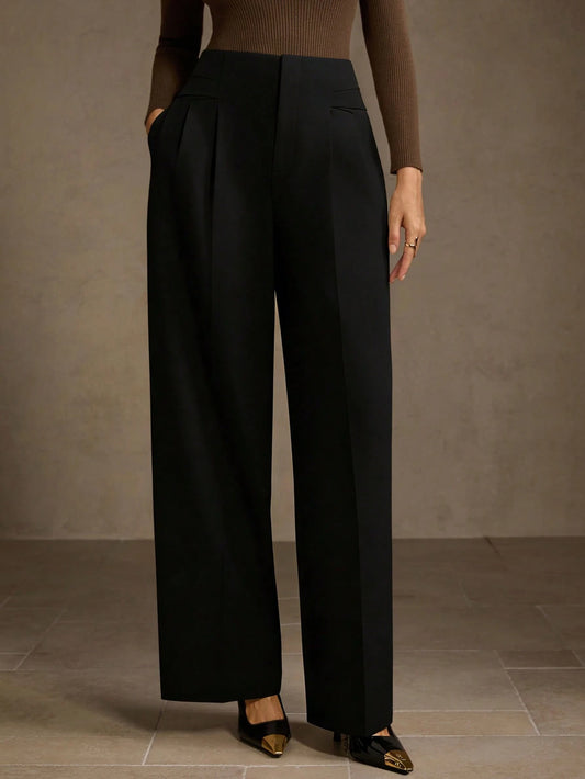 SOLID COLOR SEAM FRONT STRAIGHT LEG SUIT PANTS