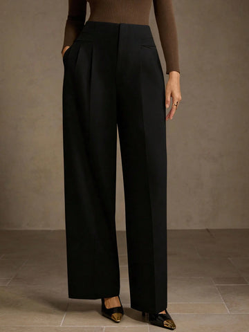 SOLID COLOR SEAM FRONT STRAIGHT LEG SUIT PANTS