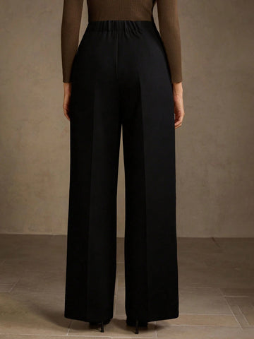 SOLID COLOR SEAM FRONT STRAIGHT LEG SUIT PANTS