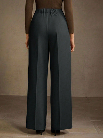 SOLID COLOR SEAM FRONT STRAIGHT LEG SUIT PANTS
