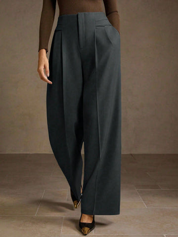 SOLID COLOR SEAM FRONT STRAIGHT LEG SUIT PANTS