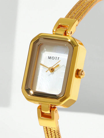 MOTF PREMIUM SILVER & WHITE SHELL SQUARE BRACELET WATCH