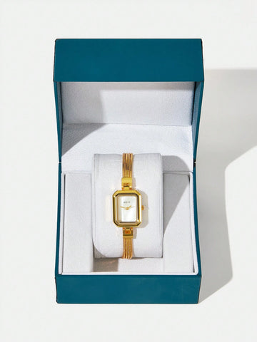 MOTF PREMIUM SILVER & WHITE SHELL SQUARE BRACELET WATCH