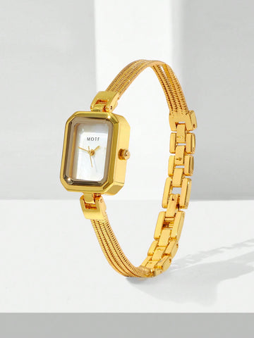 MOTF PREMIUM SILVER & WHITE SHELL SQUARE BRACELET WATCH