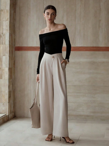 MOTF PREMIUM FOLD PLEATED SLANT POCKET PANTS