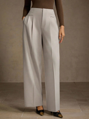 SOLID COLOR SEAM FRONT STRAIGHT LEG SUIT PANTS